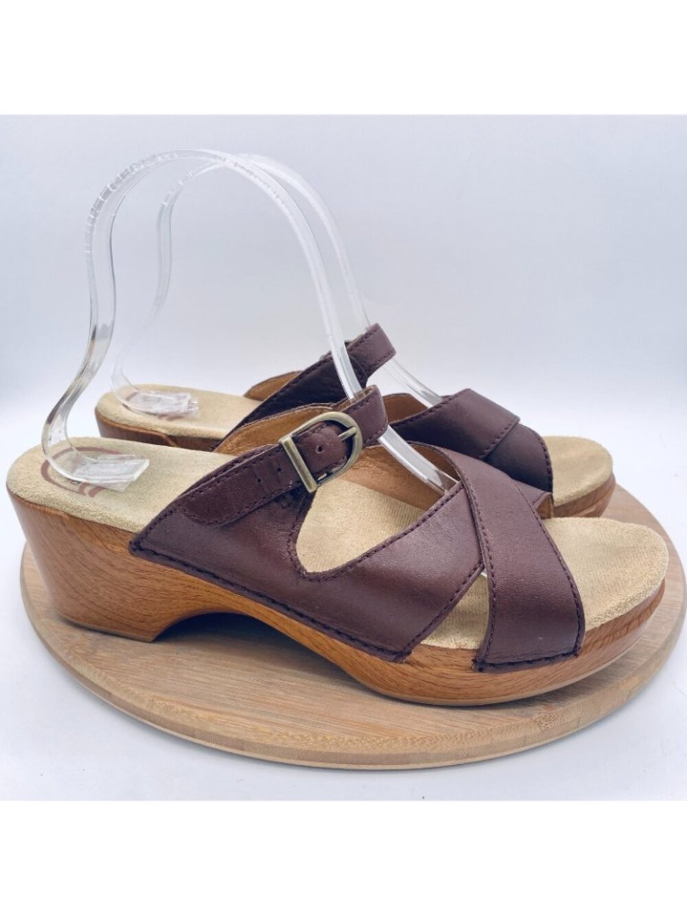 Dansko Sandals Womens 10 41 Brown Leather Sela Slide Peep Retro Boho - Picture 7 of 11